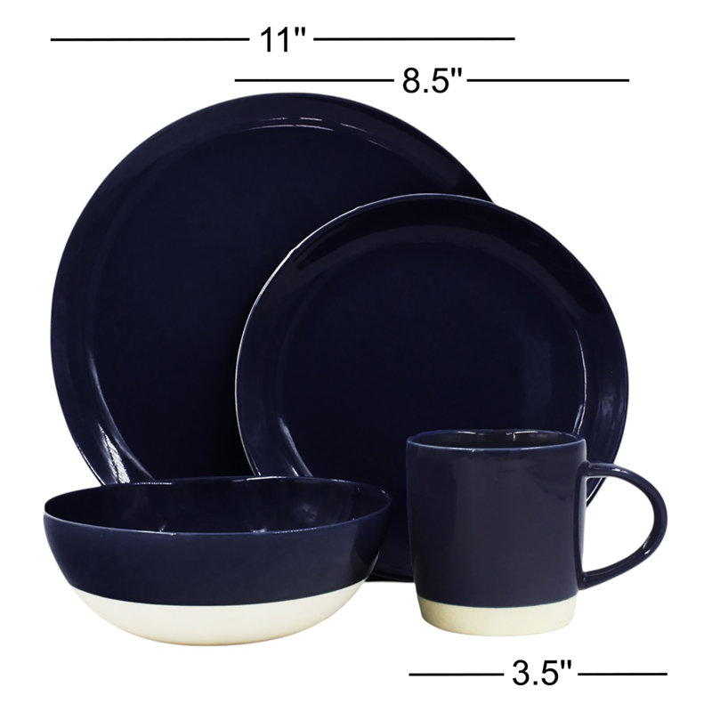 Service de vaisselle 16 pièces en porcelaine Bisque Canvas Home Shell, service pour 4, Indigo