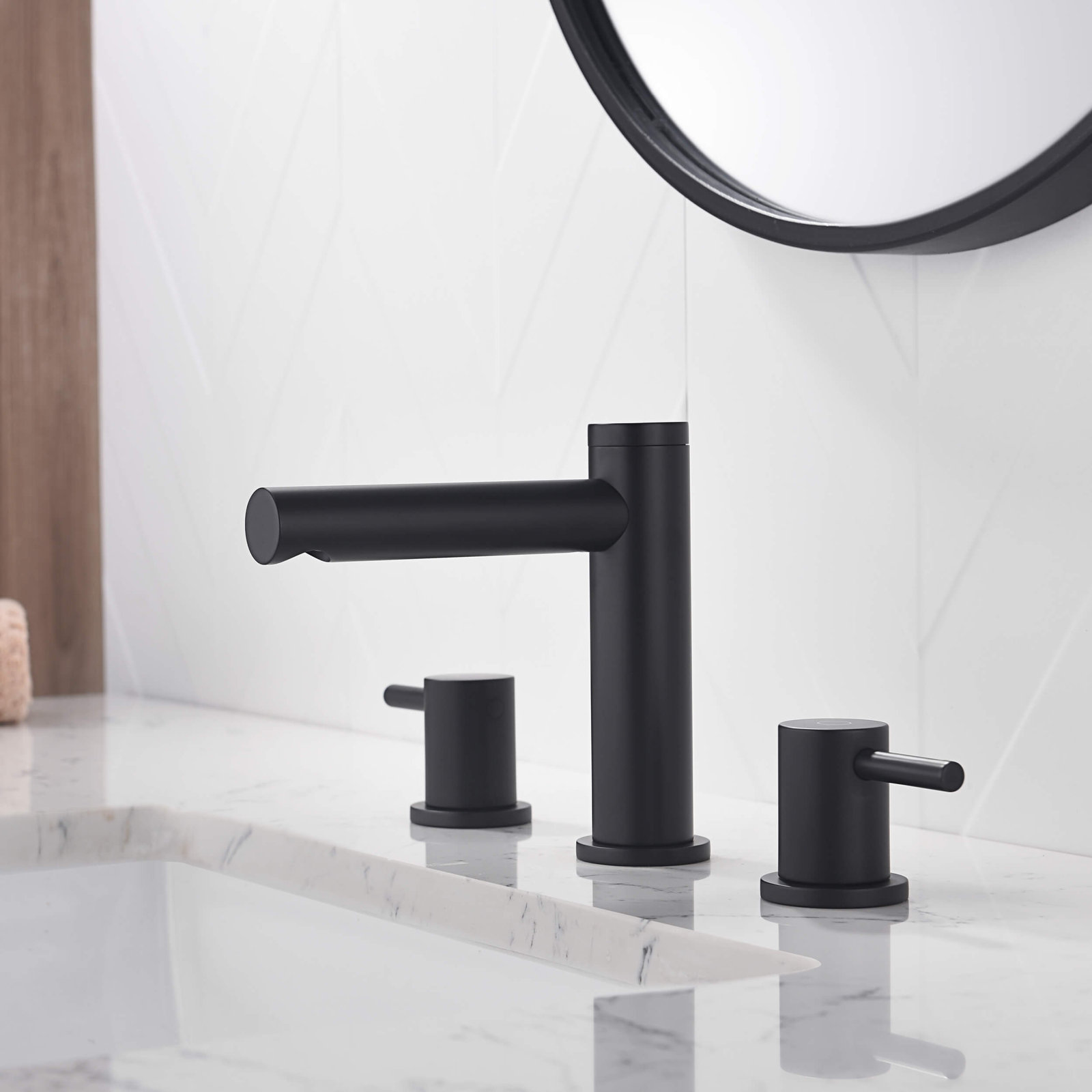 Circular 8" Widespread Faucet with Pop-Up Drain, Matte Black