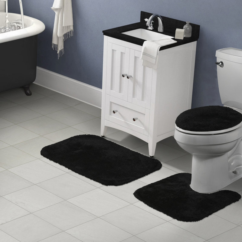 Ensemble de tapis de bain en nylon 3 pièces avec envers antidérapant Billy-Dean, Noir