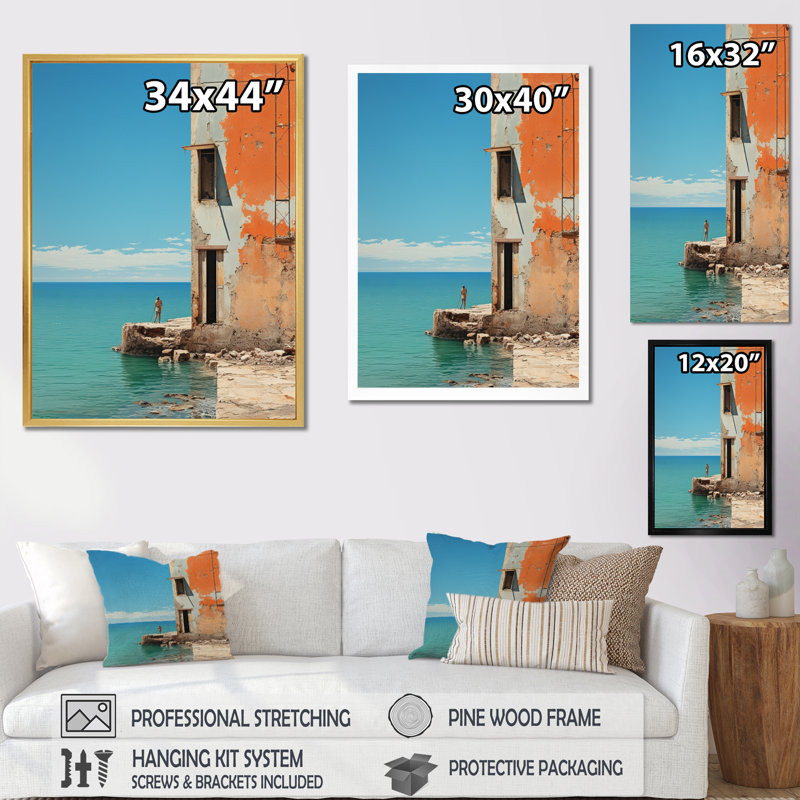 Bord de mer, minimalisme, photo III - art mural nautique et plage, salon, H 32 po x l 24 po x P 1 po, Cadre photo argenté
