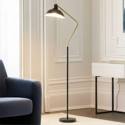 Swoop 69 in. Modern LED Adjustable Floor Lamp with Black Metal Bowl Shade and Gold Accent, Bulb Included