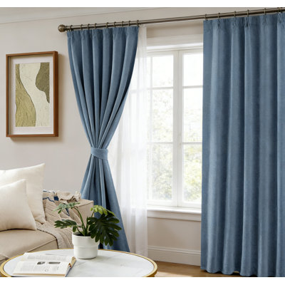 Stone Blue 100% Polyester Blackout Curtains, 96 Inch Length, 2 Panels, Thermal Insulated, Rod Pocket & Back Tabs, W52 X L96
