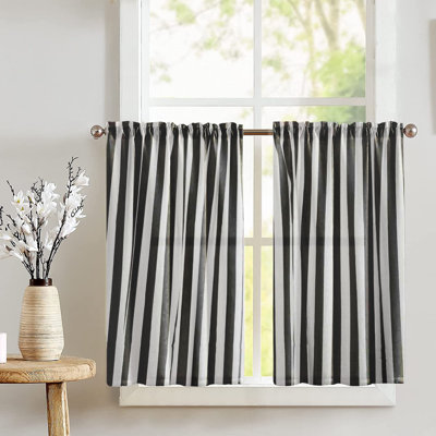Cotton Blend Striped Tailored Cafe Curtain
