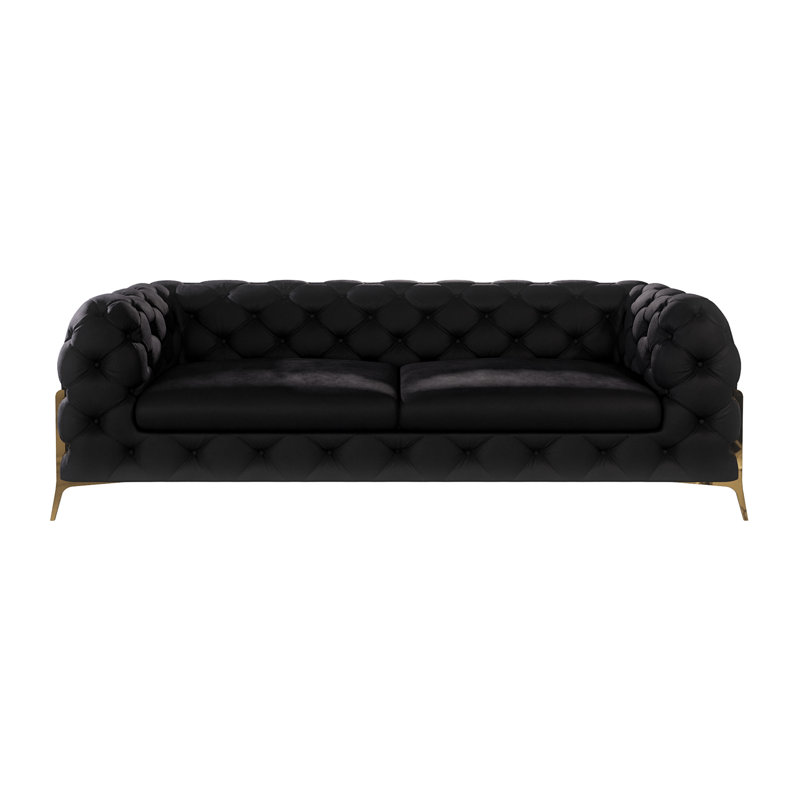 Chesterfield Sofa Atoka with Gold Metal Legs, Black, 3