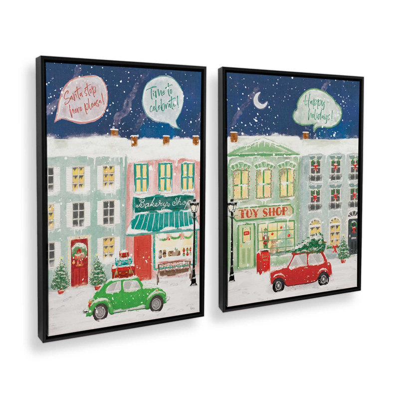 «Snowy Toy Shop Evening», ensemble de 2 impressions sur toile, H 37 po x l 50 po, Impression encadrée sans passe-partout