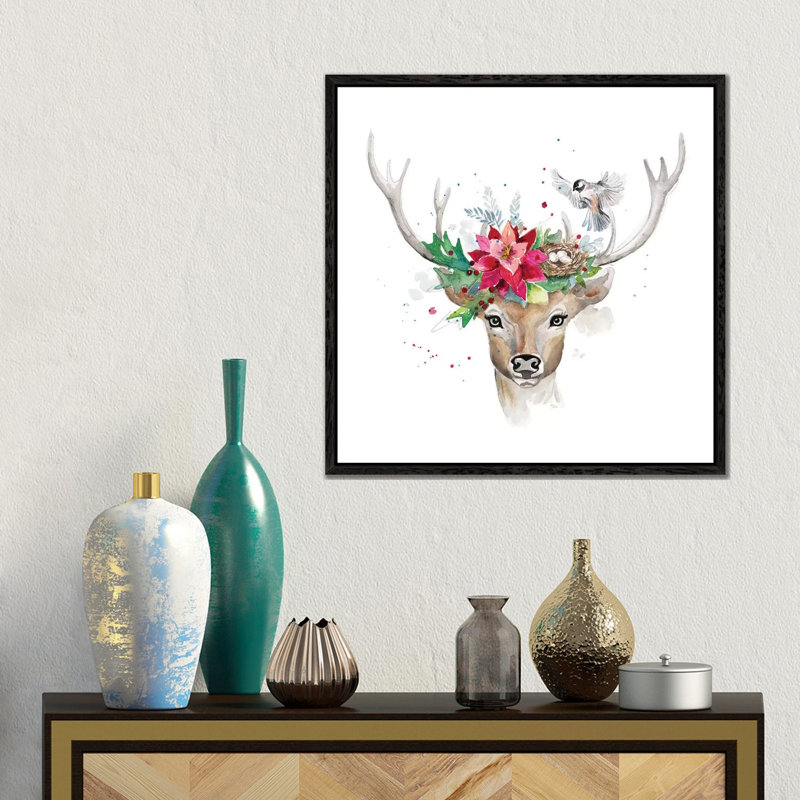 Woodland Deer With Bird by Patricia Pinto - Floater Frame Gallery-Wrapped Canvas Giclée on Canvas, 45.72 cm H x 45.72 cm W