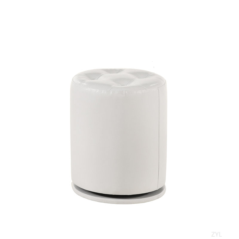 1Pc Glam Contemporary Upholstered Round Swivel Vanity Stool Button Tufted Seat, White