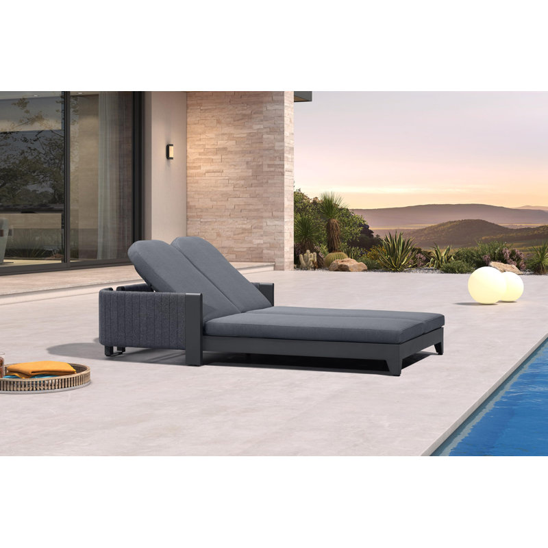  Outdoor Chaise Lounge With Cushion 2-Person Sunbed Lounge Adjustable Backrest Reclining Chairs, Gray