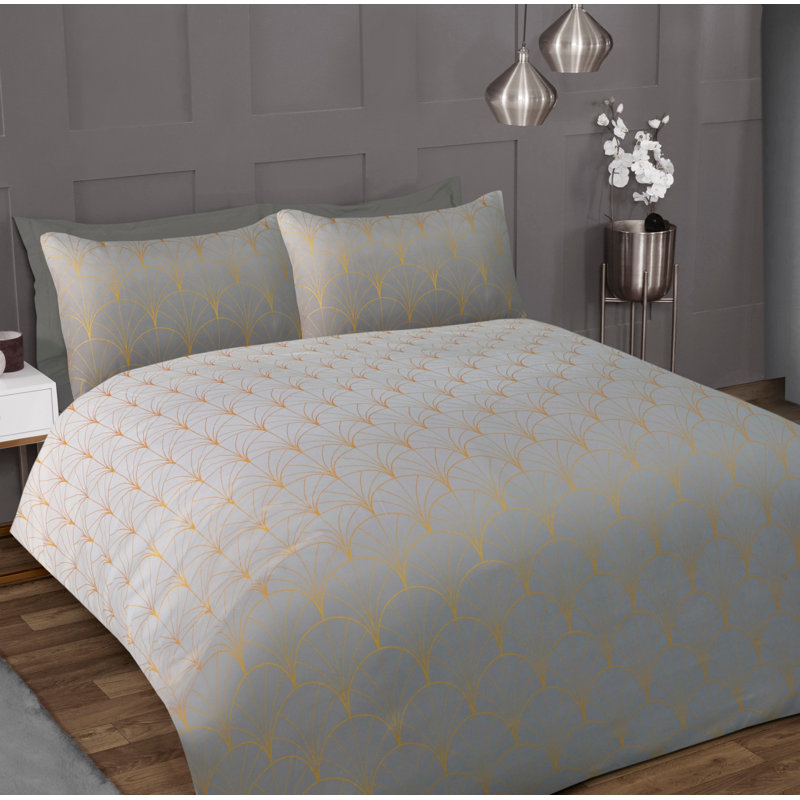 Double Ombre Metallic Deco Duvet Set, Super King Duvet Cover + 2 Standard Pillowcases, Grey
