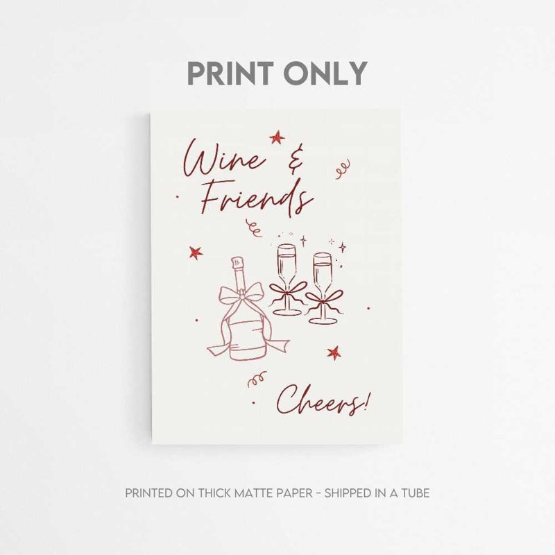 Wine and Friends: Festive Minimalist Aesthetic Toast, H 8 po x l 10 po, Blanc, Blanc