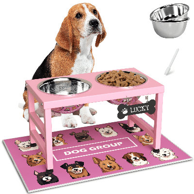 Support pour chien surélevé en métal rose pour chiens de grande et moyenne taille
