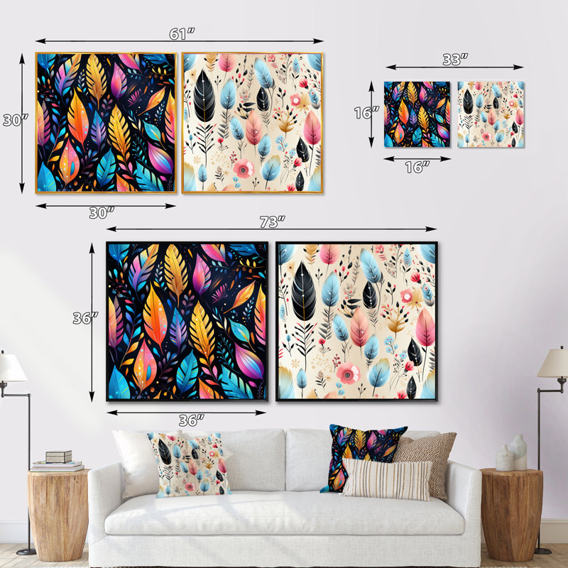 Tomoyo - Ensemble de 2 collages abstraits carrés, H 16 po x l 33 po, Cadre flottant doré