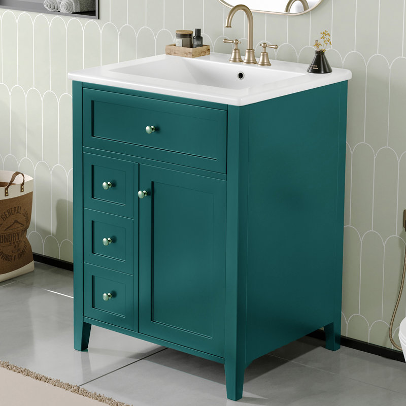 Meuble-lavabo simple 24 po avec comptoir en céramique 24 po, Vert