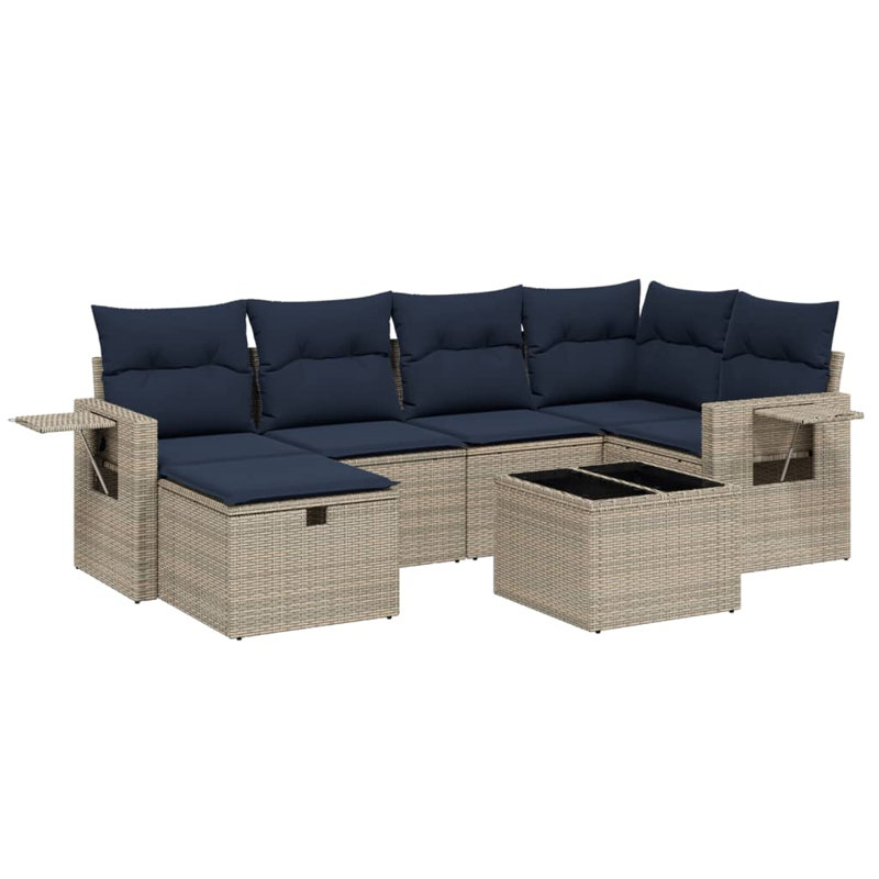 Ensemble de canapé de patio 7 pièces avec coussins en rotin de polyester, Gris, Marine