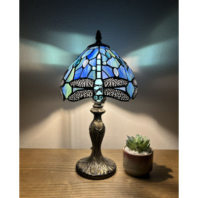 Mampre Tiffany Mini Table Lamp Dragonfly Stained Glass  LED Bulb Included 8"W*8"D*15"H