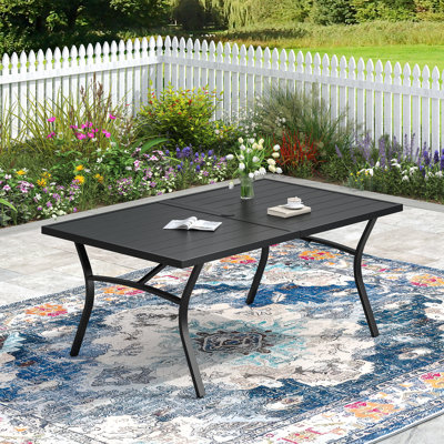 Outdoor Rectangular Patio Dining Table With Metal Frame by Lark Manor