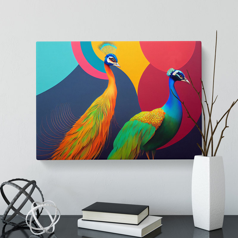 Two Peacocks - Wrapped Canvas Print, 50cm H x 76cm W x 3cm D