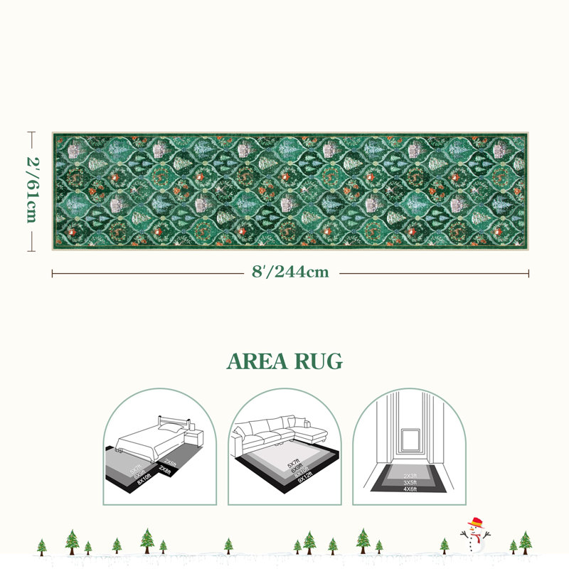 Christmas Non-Slip Christmas Rug, Tapis de couloir 2 pi x 8 pi