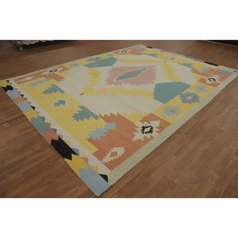 Tapis kilim en laine tissé à plat 9 x 12