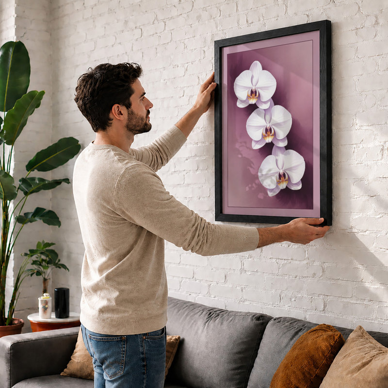Orchid Trio Botanical - Framed Print, A1 - 84.1 x 59.4 cm, Black