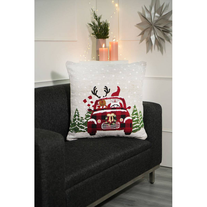 Coussin décoratif | Coussin en jacquard Merry Claus Caravan | 24 x 24 po