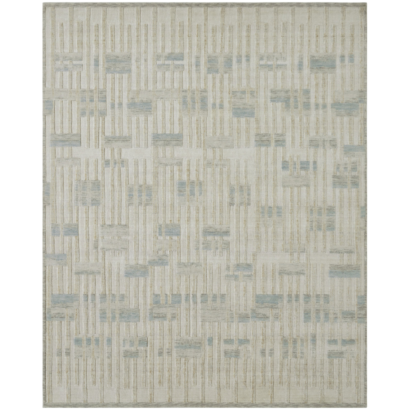 Geometric Wool Rug, Rectangle 7'6" x 9'6", Cream/Sand/Azure Abstract