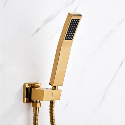 Square Hand Shower Head, Handheld Shower Head With Hose,Brass High Pressure Flushing,(Gold)