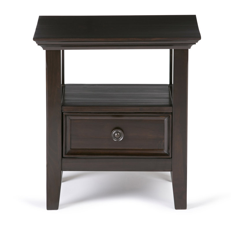 Amherst 19"W Solid Wood Transitional Square End Table with Storage Drawer and Open Shelf, Hickory Brown, 20" H x 19" W