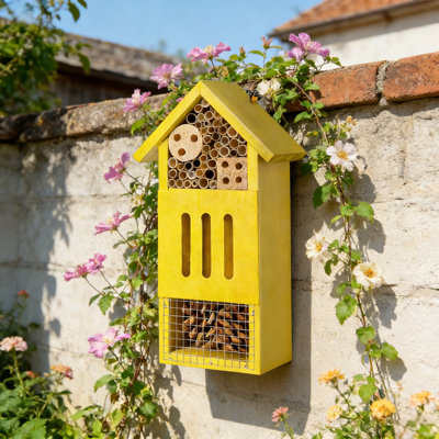 Handcrafted Wooden Bee House And Butterfly Habitat: Natural Insect Hotel For Garden, Attracts Pollinators Like Ladybugs And Solitary Bees, Durable Pine Wood Construction
