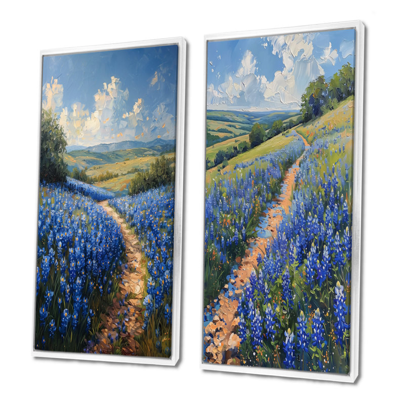 «Blue Bonnets Summer Blue», ensemble de 2 pièces bleues «Blue Bonnets Fields I», H 32 po x l 32 po, Impression encadrée