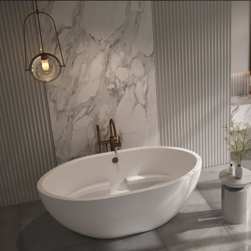 Newport 72" x 40" Freestanding Soaking Acrylic Bathtub, Biscuit