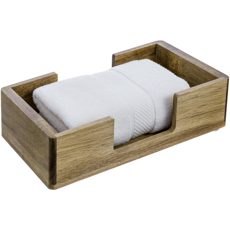 Acacia Wood Tabletop Folded Paper Storage Towel Tray