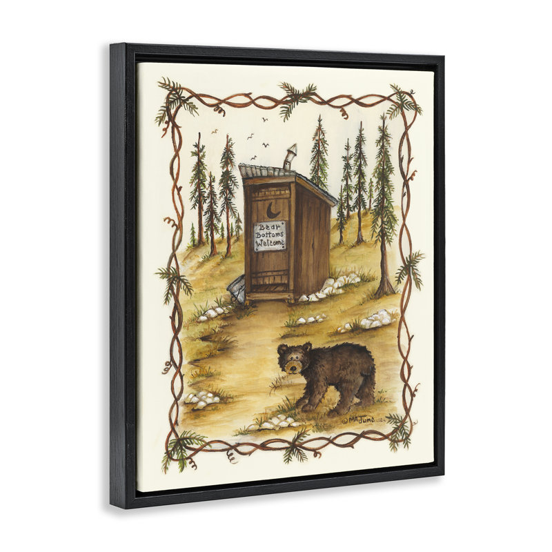 «Bear Bottoms Welcome», art mural encadré flottant par Mary Ann June, Cadre flottant noir de jais, H 31 po x l 25 po