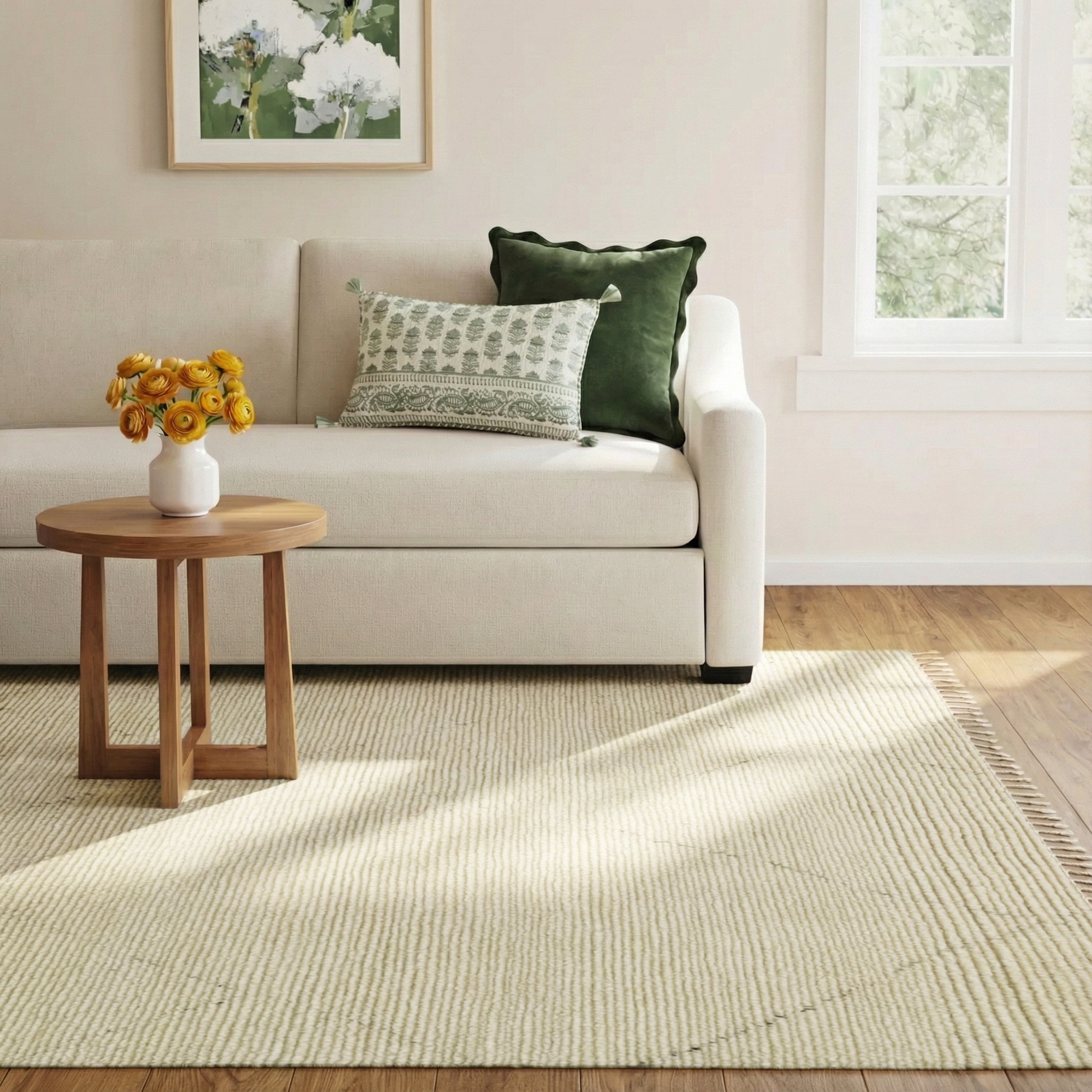 Phineas Handmade Wool Cream/Dark Brown Rug, Rectangle 8' x 10'