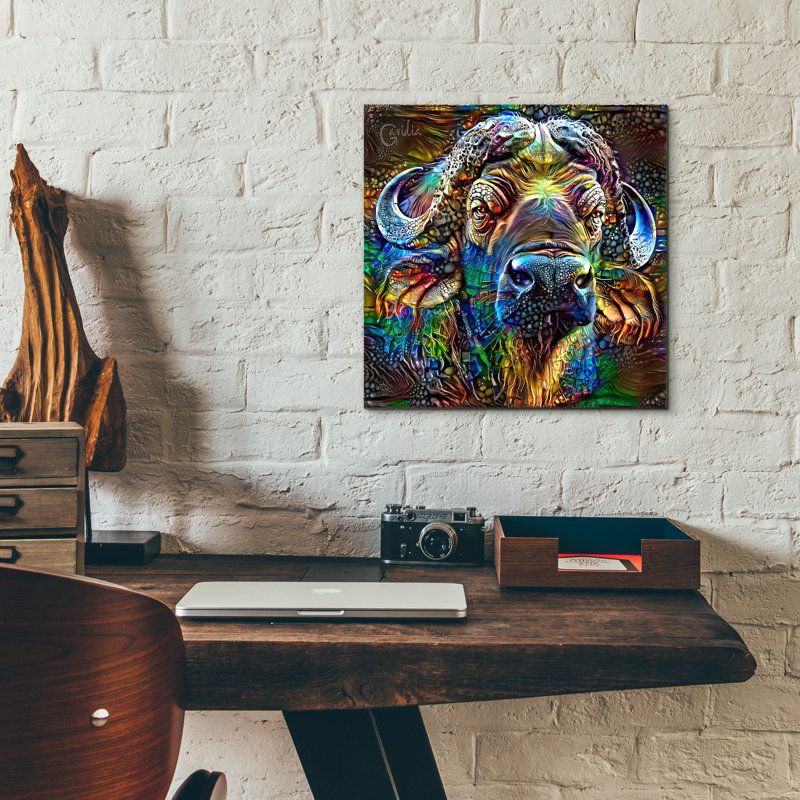 «African Buffalo African Bison» par Pedro Gavidia, art mural en verre acrylique, H 12 po x l 12 po x P 0,13 po