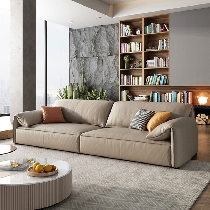 Khaki Genuine Leather Modular Sofa cushion couch, 31.5" H x 110.24" W x 41.34" D, 4, Khaki