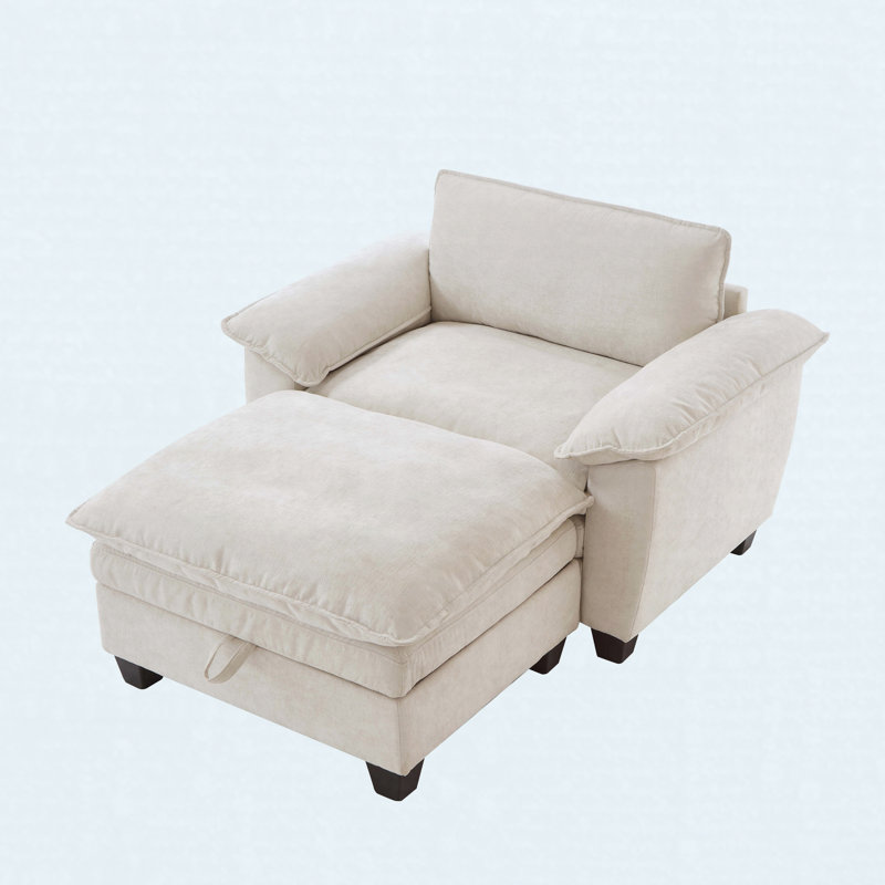 Méridienne surdimensionnée 51 "avec repose-pieds et rangement rembourré en chenille douce beige 51"