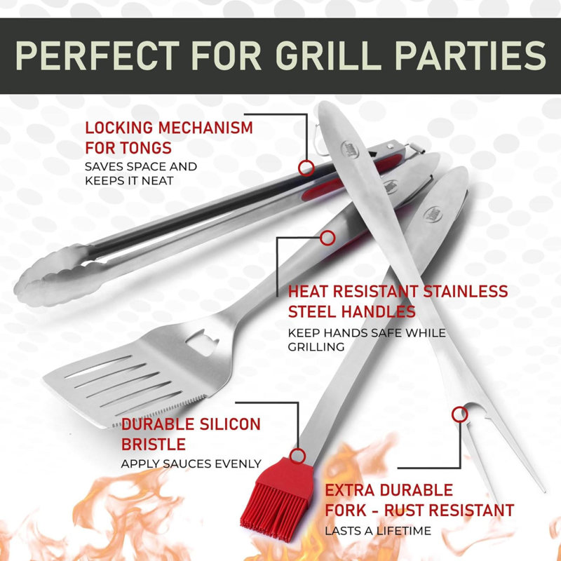 Stainless Steel Non-Stick Dishwasher Safe Grilling Tool Set