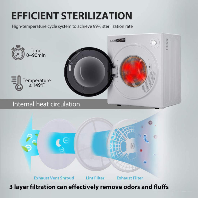 VIVOHOME 3.5 Cubic Feet High Efficiency Portable Dryer in White with Child Safety Lock