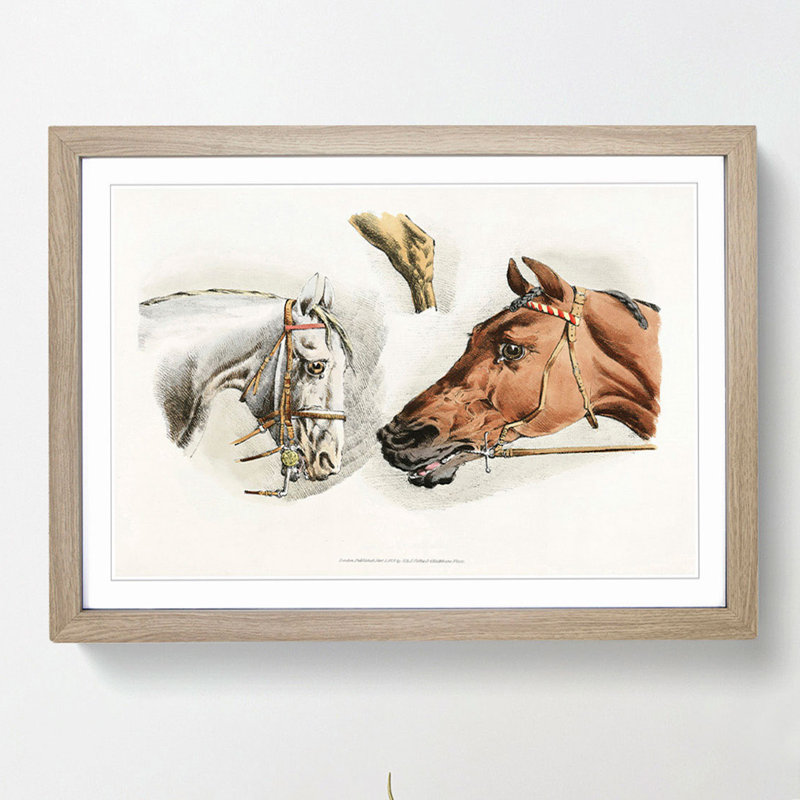 Illustrations of Horses by Henry Alken - Picture Frame Painting Print on MDF, Oak Framed, 48cm H x 65cm W x 2cm D