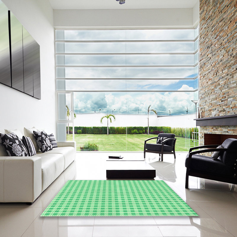 Tapis vert en laine à carreaux, Carré 7 pi