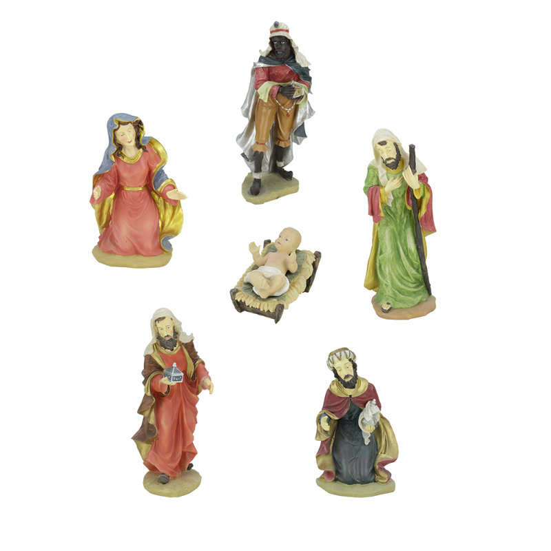 6pc Red and Green Holy Family Religious Christmas Nativity Statues 19"