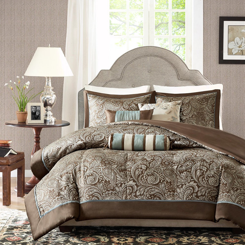 Housse de couette pour 6 très grands / très grands lits - Élégant attrait platine et taupe bleu chic