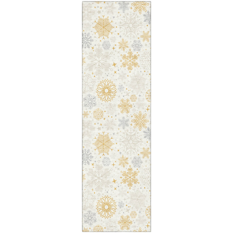 Premium Machine Washable Ingrassellino AMF1823 Stars and Snowflakes Holiday Rug