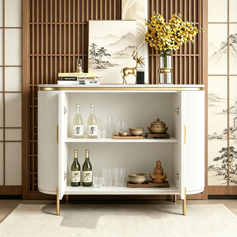 Modern fashion elliptical sintered stone sideboard, Cream