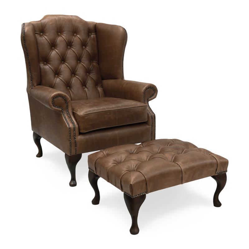 Hohman Upholstered Armchair with Footstool, Brown