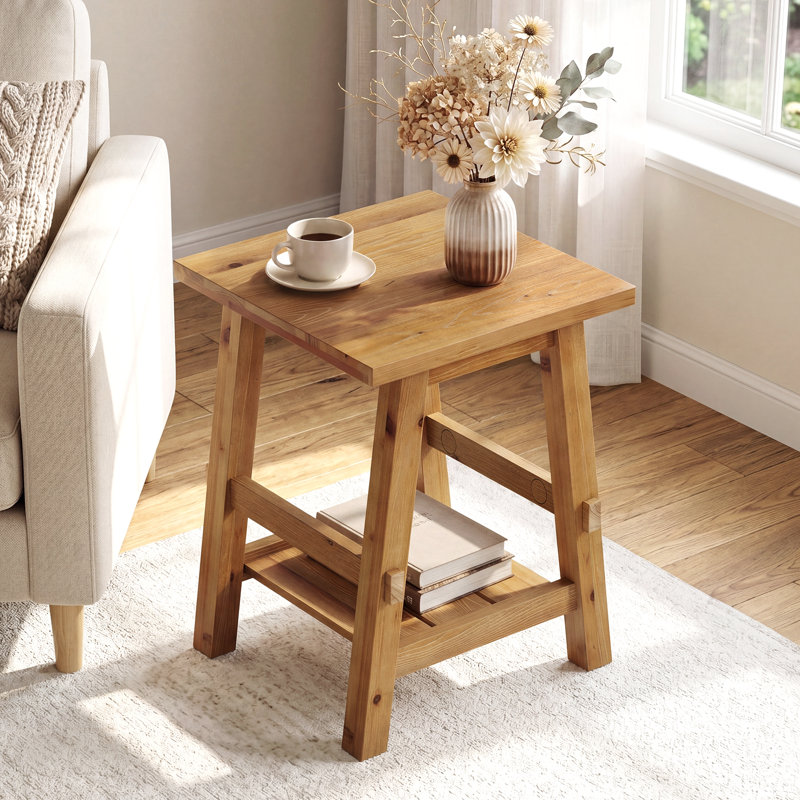 2-Tier Solid Wood End Table