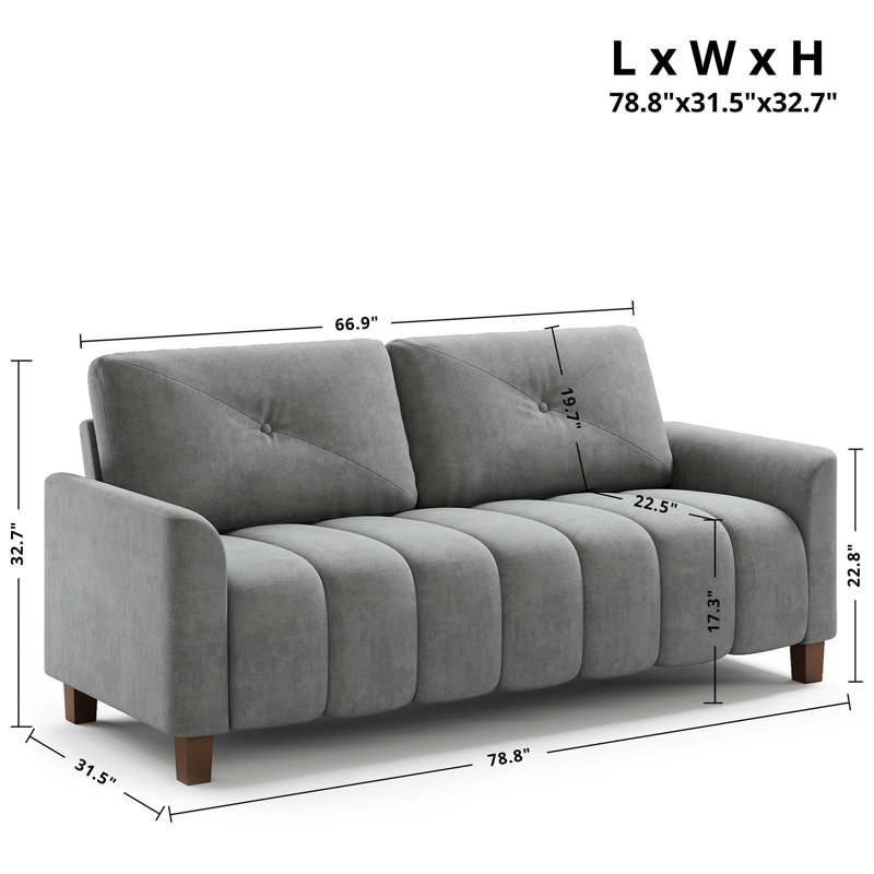 67" Sofa Couch With Armrest, Gray