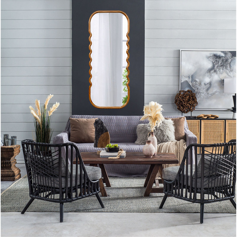 Oversized Wooden Floor Mirror With Unique Brown Frame