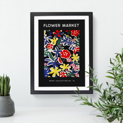 Flower Market Exhibition Black No.12 - Single Picture Frame Print on Wood